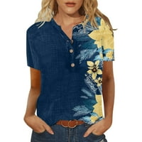 Vrhovi za žene kratki rukav ljetni modni casual trendi tiskani tee majica Dugme izrez džepne majice