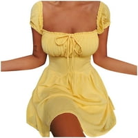 Haljina Ženska ljetna posteljina majica Tunička suknja Okrugli vrat Skraćene rukave Midi haljina padaju