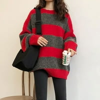 Duks u entinama Zimska dugi rukav džemper džemper Turtleneck Striped labav pulover vrhovi crvene veličine