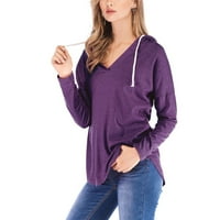 Dugi rukav V-izrez Čvrsti pulover Duks bluze T majice za žene Grafički klirens pod ljubičastim veličinama