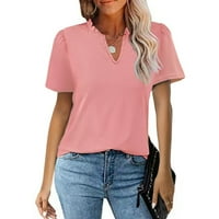 Žene Ljetne bluze Ženska V-izrez Kratki rukav Pulover Tunic Tops modne ležerne majice Tee Pink 2xl