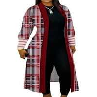 Zodanni Ženski dugi kaput Otvoreno prednja jakna Boja blok Cardigans Ležerni odjel Odjeća za kauku Red