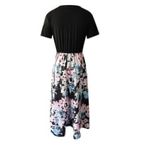 EFSTEB MIDI haljine za žene Ljetna haljina Haljina s kratkim rukavima labave casual okruglih vrata Trendy