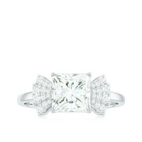 Princeza Cut Moissanite Solitaire zaručni prsten, prsten za kravate za žene, srebrna srebra, US 3,50