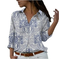 Udobna odjeća za žene Bluze za slobodno vrijeme dugih rukava modni izrez T majice Trendy tiskana tee