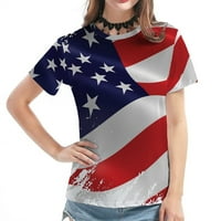 Ženska casual America Zastava tiskani O-izrez majica kratkih rukava TESA ženski odjeća