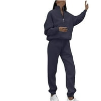 Jalioing Loungeweb odjeća za žene dvodijelni set V-izrez patent zatvarača V-izrez Top Elastic Rise Gant