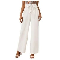 Hlače žene, ženska modna solidna boja labava ugrađenu ležerne hlače za noge bijeli XL