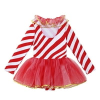 Alvivi Kids Girls Božićne haljine Stripes Print Pompoms MEFINS Mrežičasti kombinezon 4-14