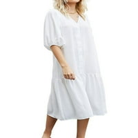 Eleluny Women V izrez Baggy Kaftan midi haljina za odmor s kratkim rukavima obična haljina bijela s