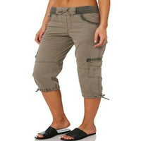 Žene Ljetne ručke hlača za hlače CALF-duljine džepova Elastična struka Bermuda teretni pantalone