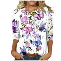 Majice za ženske rukavske posade Trendi lagani tunički pulover vrhovi vintage cvjetni ispisani labavi