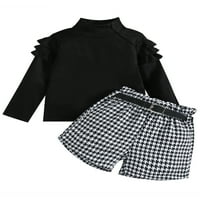 Kapreze Plaid Top i kratke hlače Set Solid Color Jesenski odijelo Djeca Ležeran sa visokim izrezom Outfit