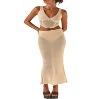 Tsseiatte ženska suktna suknja, prsluk bez rukava s kratkim kratkim vratima sa izdubljenim dugim plažama