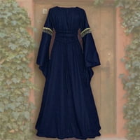 Žene maxi haljina s dugim rukavima Čvrsta boja Vintage Swing Flowy Haljina za odmor Mornacija M