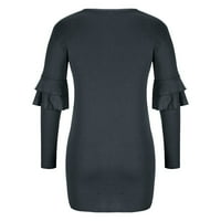 Zunfeo Ženski džemper odijelo - Shift haljina midi haljina dugih rukava Proljeće Ljeto Kraljevsko vrat