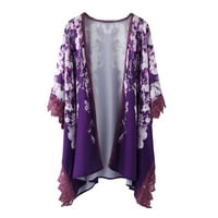 Žene Ljetne T majice Loop Fit Cvjetni print Puff rukav kimono kardigan labav pokrov bluza