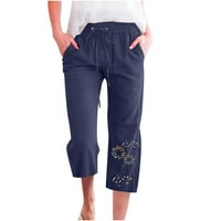 Pamučne pantalone od pune boje za žene plus veličine crtača Capri pant s džepovima zimski labavi maslačak