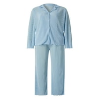 Biayxms Women Pajamas odijelo, čvrsta boja natkriveni nagib prema dolje dugih rukava + elastični struk