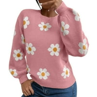 Ketyyh-Chn Pleteni džemper za žensko lisnato rukav Crew Crt Plint pulover Duks kratkih rukava Pink,