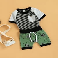 TODDLER Baby Boys casual odijelo, kratki rukav Kontrastni kontrastni trak-trake + stablo tiskane kratke