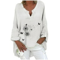 Zimske pad majice za žene Ležerne prilike plus veličina cvjetnog tiskane s dugim rukavima, labava V-izrez