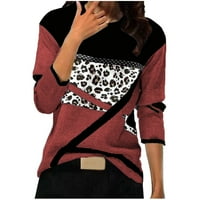 JMntiy Women Leopard Print Okrugli vrat Patchwork Pulover dugih rukava majica Majica TOPS Clearence