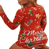 PUDCOOCO Ženska božićna reprezentacija tiskani uzorak pidžama V-izrez dugih rukava Bodycon Nova godina