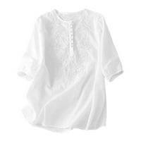 Posteljina košulja za žensku majicu Ležerne rublje Ljetna boja u boji V izrez Tees Ruched bluza bijela,