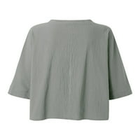 Pfysire Women V izrez rukava s rukavima za ispis casual vrhova bluza plus veličina siva 5xl