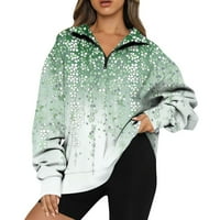 Bijela dukserica za žene Grafički V izrez Žene zimski pulover dugih rukava s kapuljačom plus veličina labava Potpuno zip up pad ramena za žene zelene m