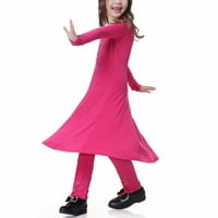 FESFESFES Big Girls Srednje haljina Teen Girls Dress s dugim rukavima V izrez Colorblock haljine hlače