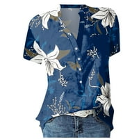 Žene V izrez TOPLES Ležerne tiskane majice s kratkim rukavima, pulover labavo bluza 2xl