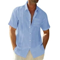 Azrijska muška odjeća, muške majice casual gumb modni džepovi posteljina od pune boje ljetni vrhovi