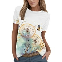 Žene T majice Trendi okrugli vrat kratki rukav cvjetni leptir tiskane vrhunske majice za žene