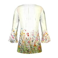 HFYIHGF Smanjite ljetne košulje Henley za ženske tipke za ispis V-izrez zvona na vrhu cvjetne masene