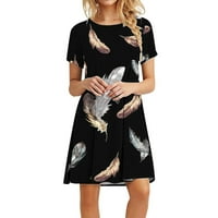 Žene Ljetni modni grafički otisci A-line haljina okrugla dekolte kratki rukav mini žene haljine crne