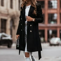 Rewenti ženski jesen i zimski rever vuneni krpa kaput jakna dugačak kaput za prekomjernu odjeću crna