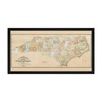 Sjeverna Karolina Karta Print - uokvirena vintage North Carolina - stari NC mapa poster - povijesna
