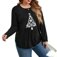 Ženski crni božićni okrugli vrat Ležerne majice s dugim rukavima plus veličine