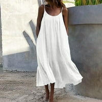 Žene ljetne haljine za ženske haljine za sunčanje Boho srednje dužine okruglog izreka Čvrsti bijeli XL