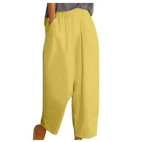 Zkozptok ženske hlače Čvrsti harem elastični struk džep labav jogger obrezan duksevi, žuti, xxl