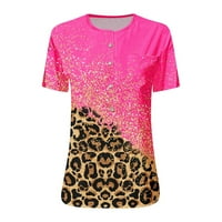 Ležerne tipke Henley majice za žene Trendi Leopard kontrast Color Ispiši ljetni kratki rukav V izrez