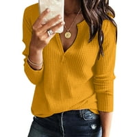 Ljetni vrhovi za žene dugi rukav V izrez pulover pune boje modna majica žuti xxl