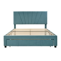 Skladište kraljice veličine za odlaganje Velvet Tapacirana platforma krevet sa velikom ladicom plavom
