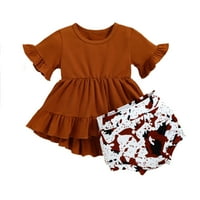 Odeerbi Baby Boy Djevojka Djevojka odjeća Toddler Outfit Fashion Solid Color Ruffles Kratki rukav Top