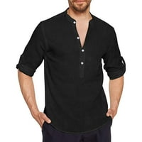Muška posteljina Henley košulja Roll-up dugih rukava Basic Ljetna košulja Ogrlica Plain Joga Top Bluza