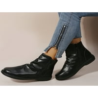 Ženske škorijske čizme za gležnjeve zapadne čizme Zip up ravne cipele sa petom širokim kalfom kotača kotače crna 4,5