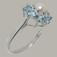British napravio 10k bijeli zlatni kultivirani biser i plavi Topaz ženski prsten za izjavu - Veličine opcije - Veličina 8.25