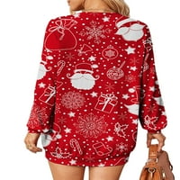 Cindysus Ženska ležerna odjeća s dugim rukavima Dame Početna Xmas kaput Santa Claus Print Holiday Snjegović